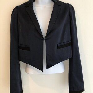 Rebecca Taylor Navy and Black Satin Cropped Tuxedo Jacket, Sz 4